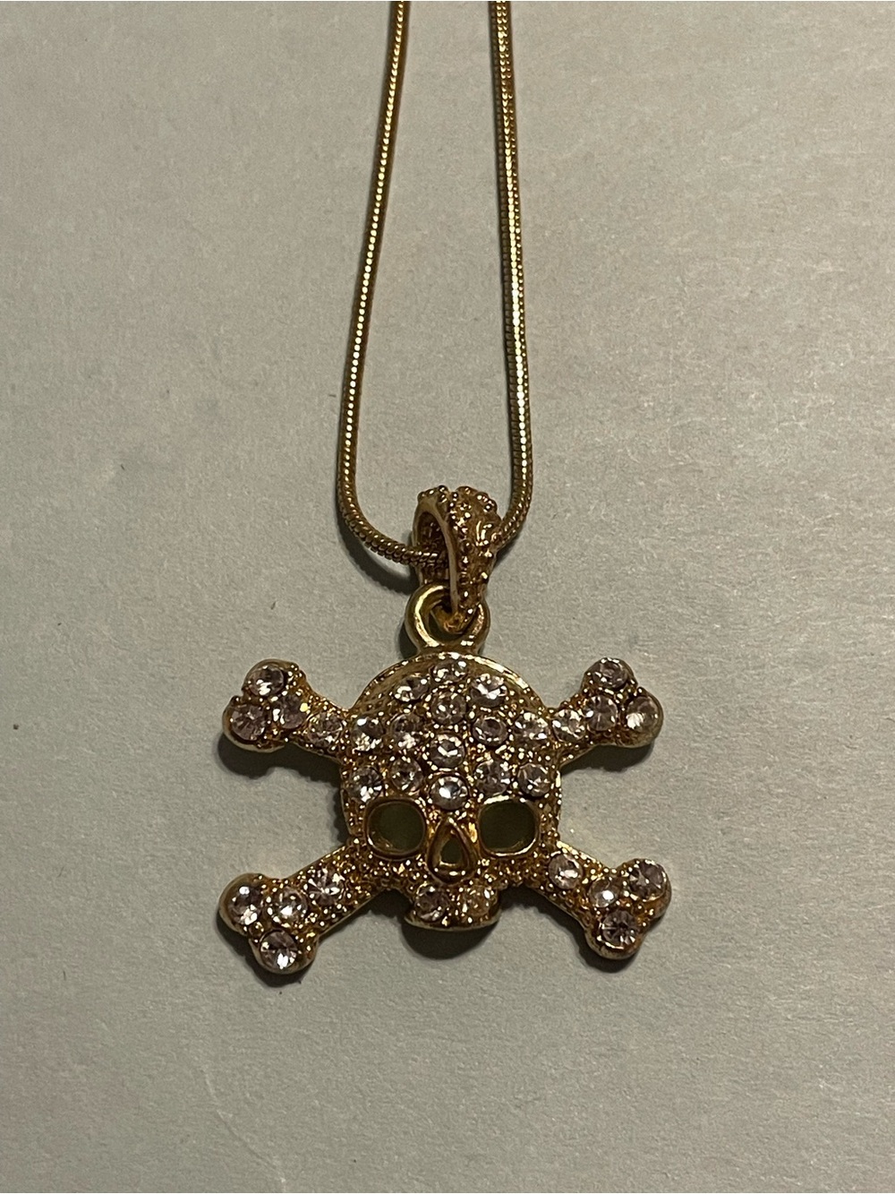 Skull & Cross Bones Gold Tone Rhinestone Icing Necklace #9210